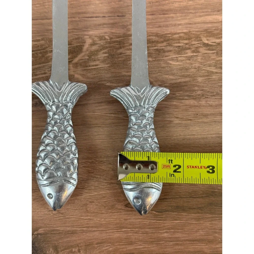 Vintage Metal Fish Handled Salad Serving Set w/Fork and Spoon 12